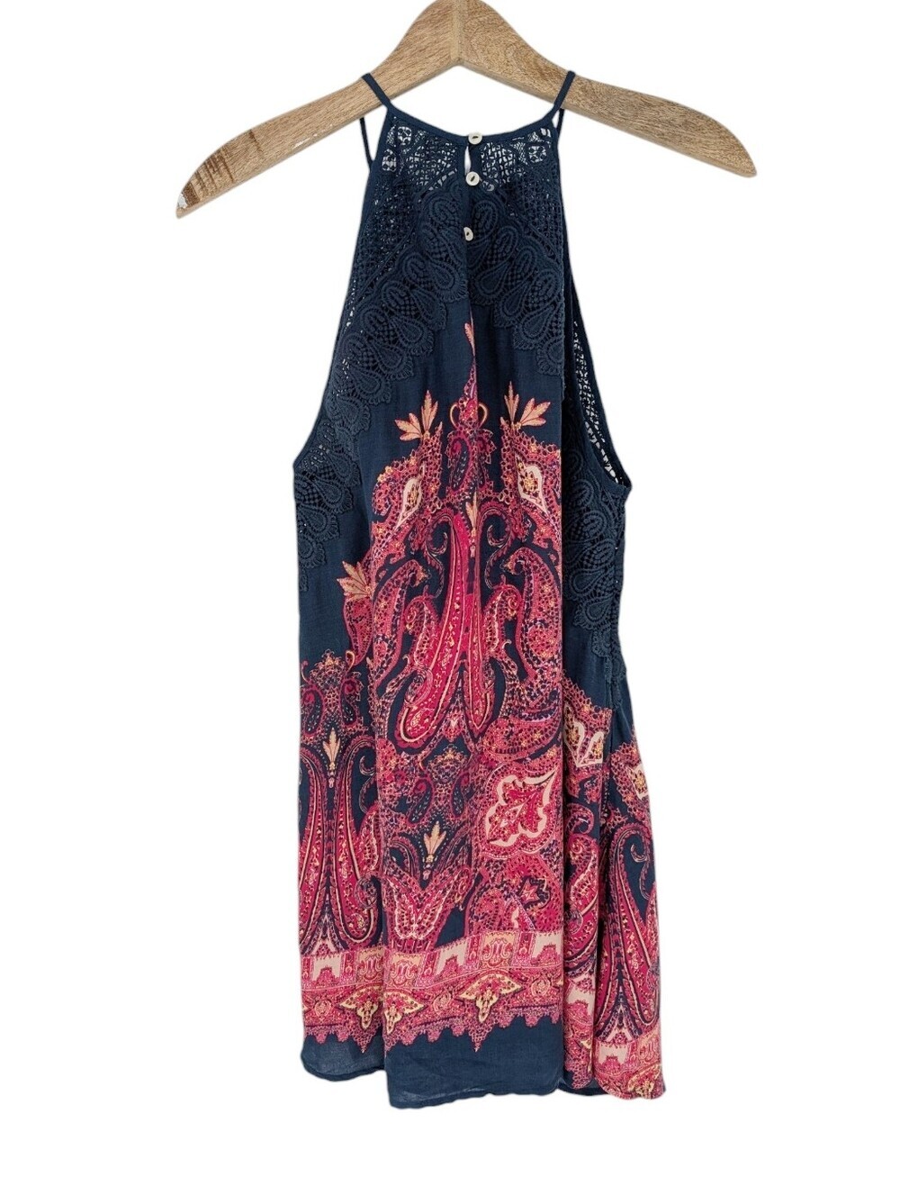 Free People Shea Printed Mini Dress Navy Blue Pink XS - Picture 6 of 9